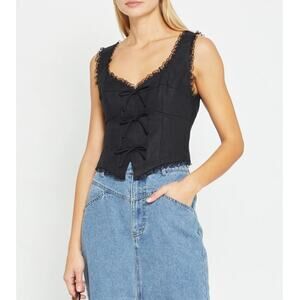 Women's Kourt Giogia Linen Bow Top in Black size 6 Coquette Whimsigoth Girly